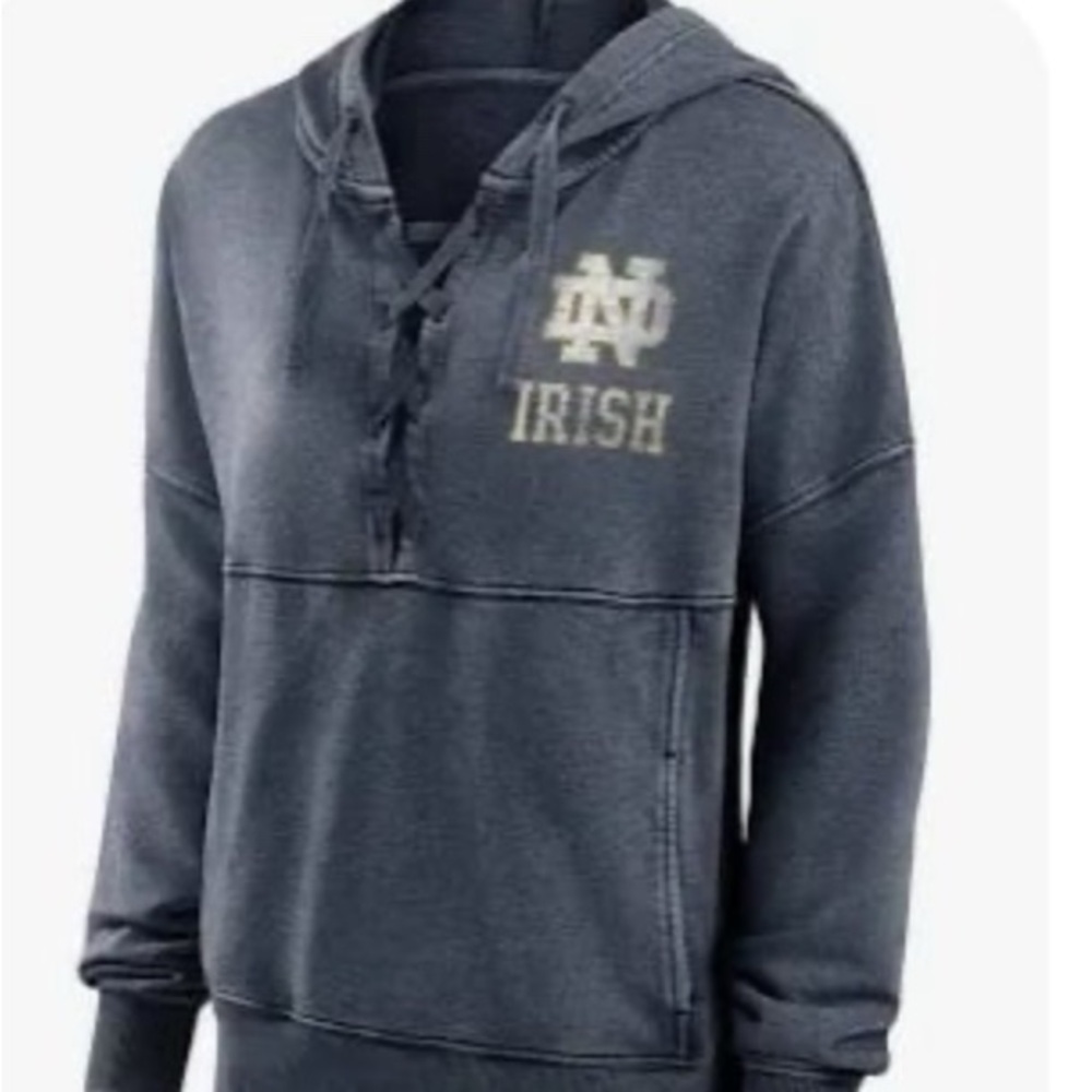 Women’s Fanatics Heathered Charcoal Notre Dame Irish Lace-up Hoodie Size Small